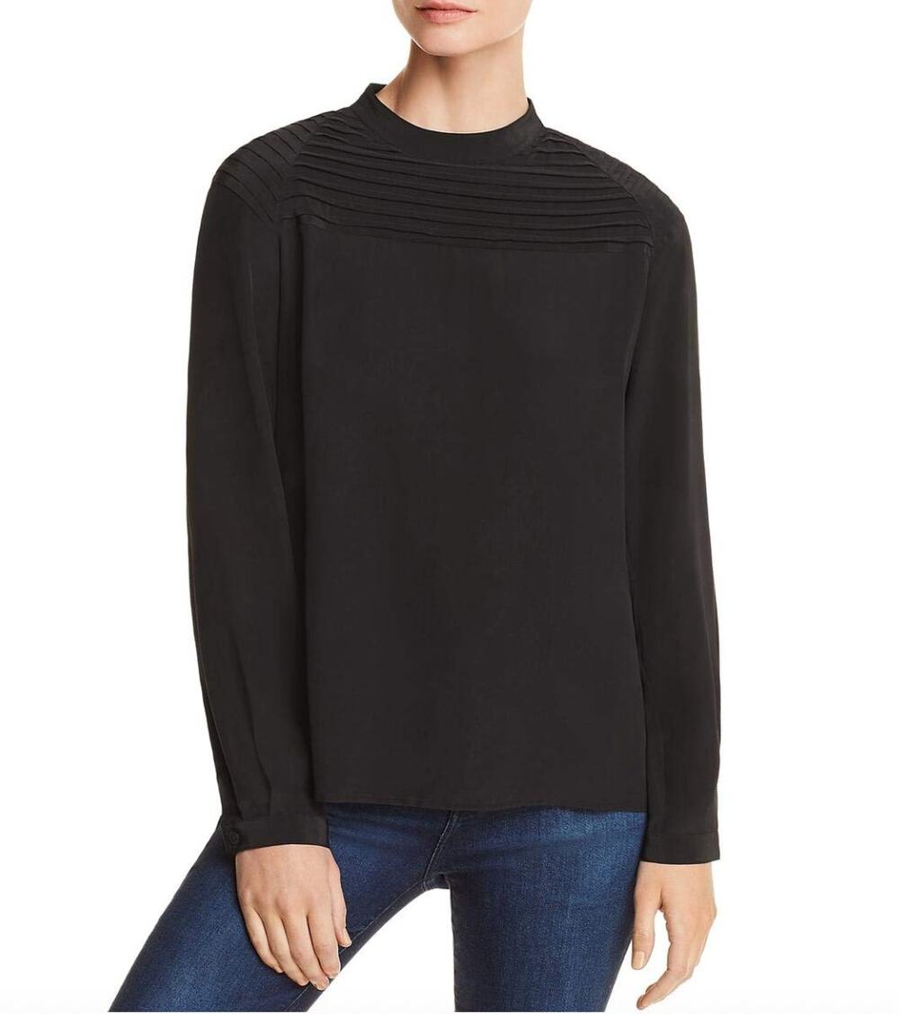J Brand Black Blouse Silk Crystal Pleated Crew Raglan Sleeve Size Medium M NEW